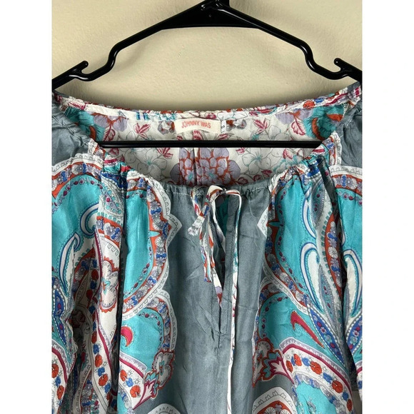 Johnny Was Floral Bohemian Long Sleeve Silk Blouse Women’s Small - Picture 3 of 6